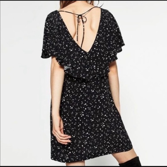 Zara | Black Star Print Ruffle Mini Dress Size Sm - Picture 6 of 15